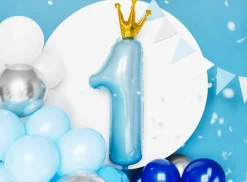 1 Års Krone Folieballon Lyseblå