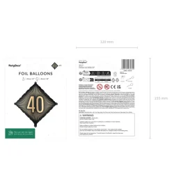 40 Års Kvadrat Folieballon Sort/Guld