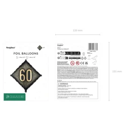 60 Års Kvadrat Folieballon Sort/Guld