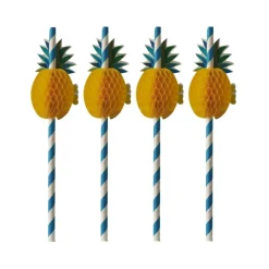 Ananas Papirsugerør Blå/Hvid