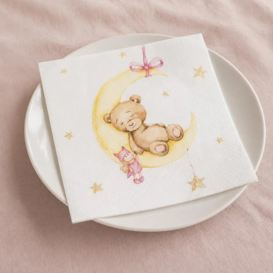 Bamse Servietter Hvid/Lyserød