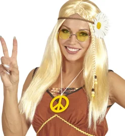 Blond Hippie Paryk Med Blomst
