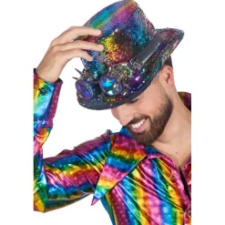 Burning Man Tophat Med Goggles Regnbue