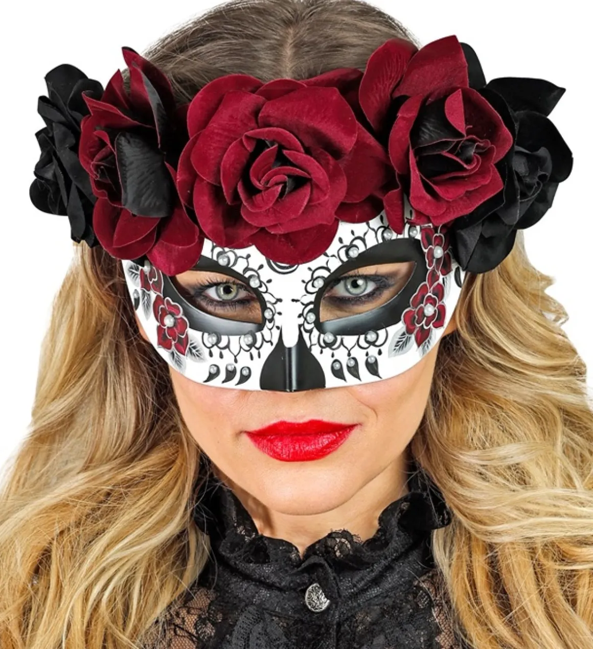 Dia de los Muertos Øjenmaske Vinrød