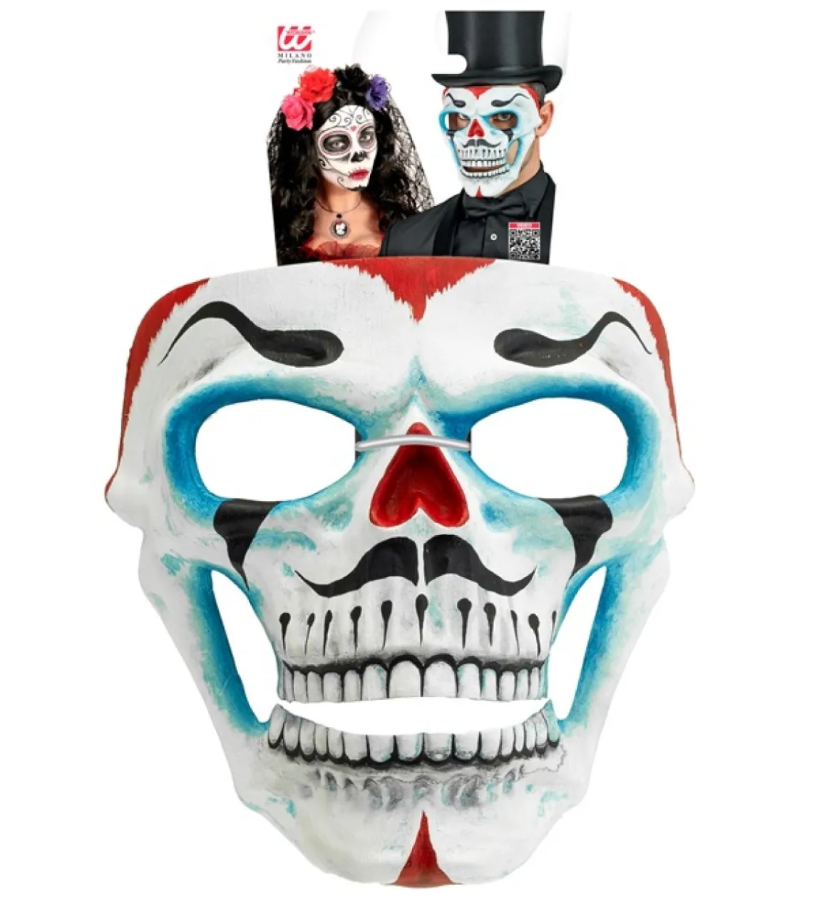 Dia de los Muertos Skeletmaske Blå/Rød