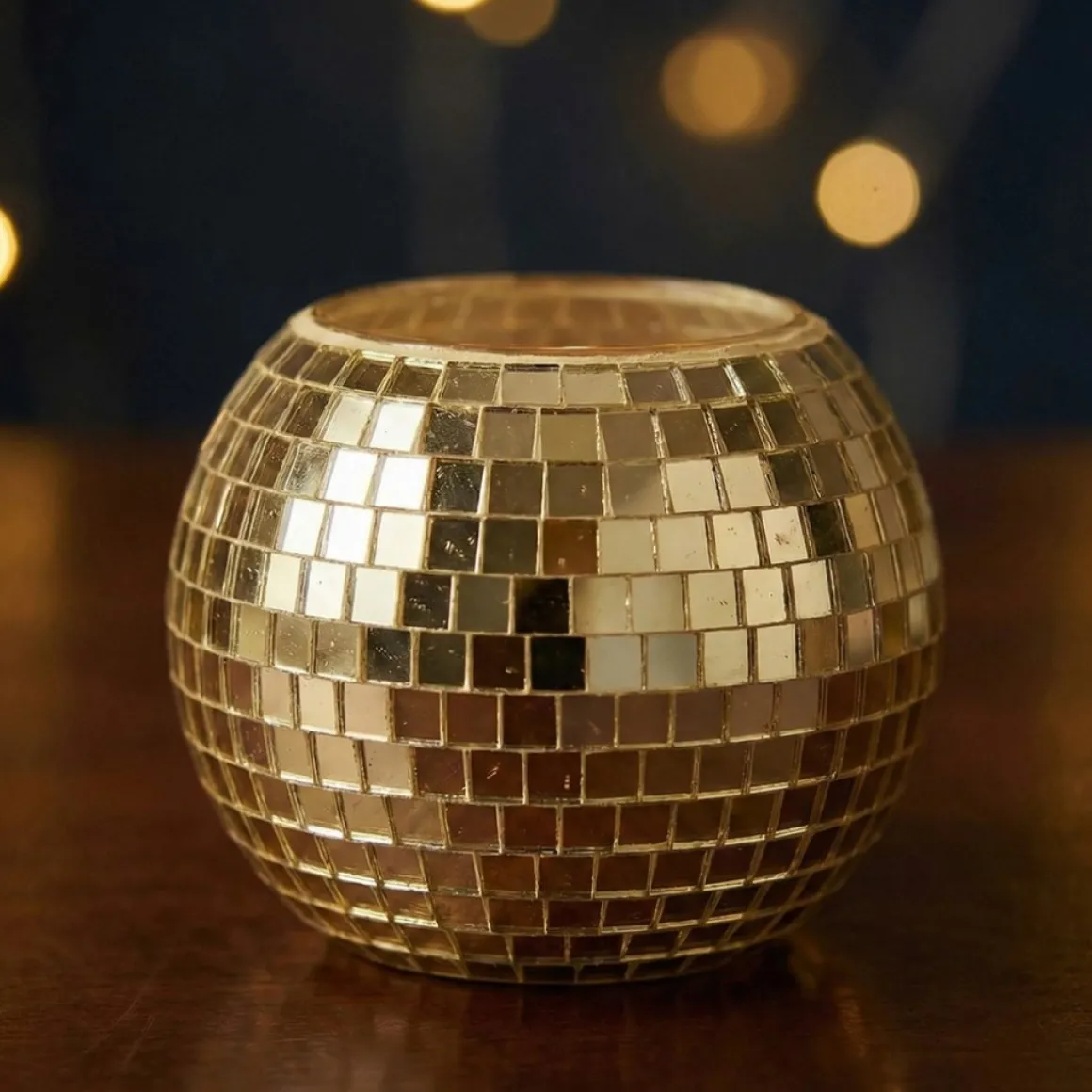 Diskokugle Fyrfadsstage Guld