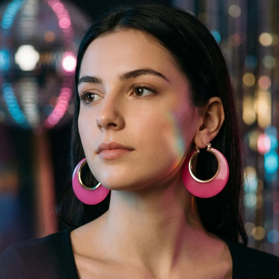Disko Øreringe Pink/Guld