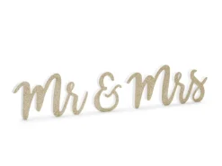 3D Mr & Mrs Træskilt Guld