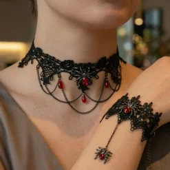 Edderkop Choker & Armbånd Sort/Rød