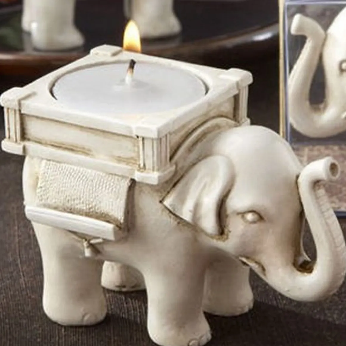 Elefant Fyrfadslysholder Antik Hvid
