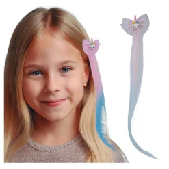 Enhjørning Hårclips Med Extensions Lyserød/Blå