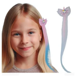 Enhjørning Hårclips Med Extensions Lyserød/Blå