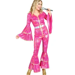 70'er Disko Jumpsuit Kostume Lyserød