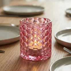 Facetteret Glas Lysestage Pink