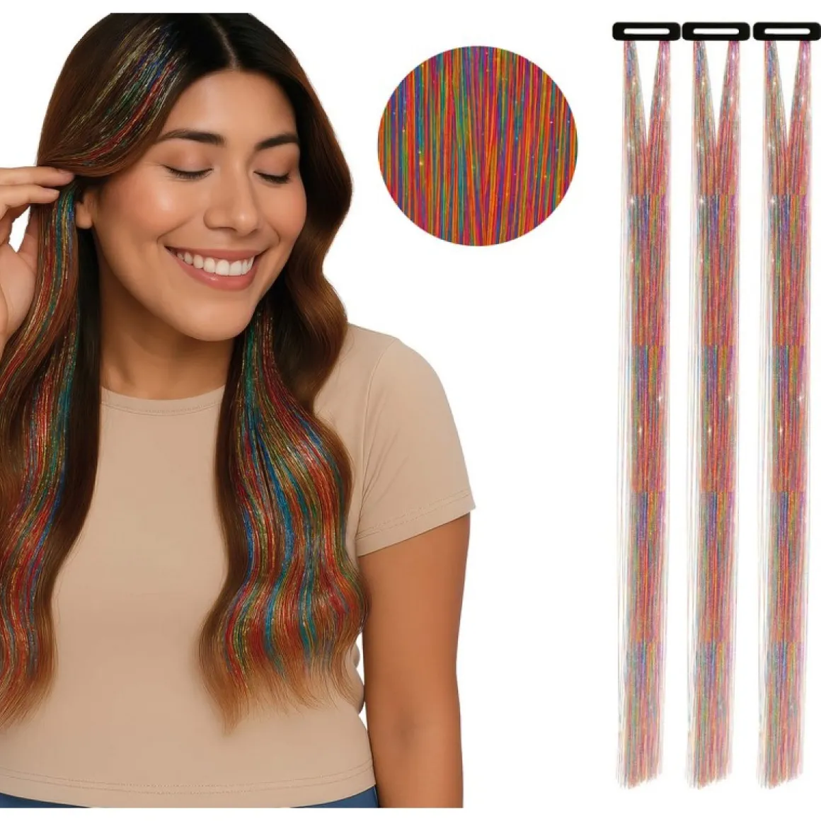 Glimmer Hår Extensions Regnbue
