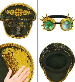 Glimmer Steampunk Kaptajnhat Sort/Guld