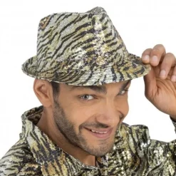 Glimmer Tigerprint Fedora Guld