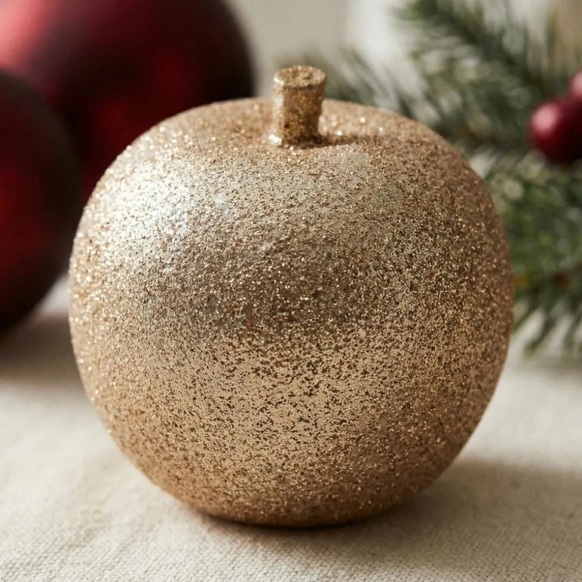 Glitter Æble Julepynt Guld
