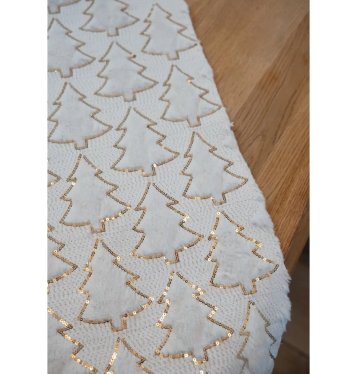 Glitter Juletræ Bordløber Hvid/Guld