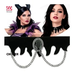 Gotisk Choker Med Sort Sten & Kæder