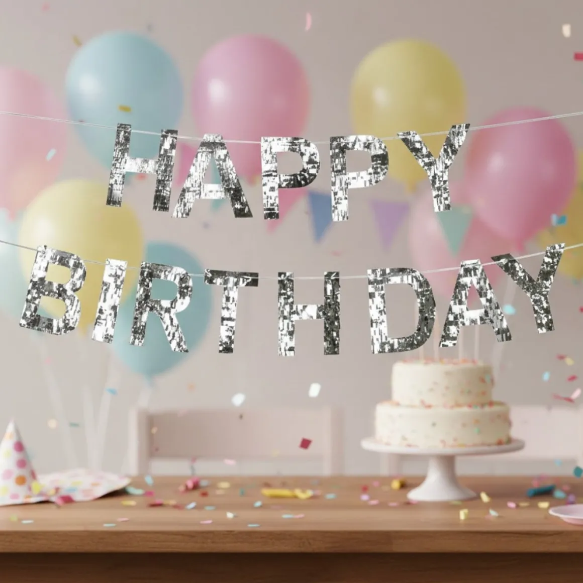Happy Birthday Bogstavsguirlande Sølv