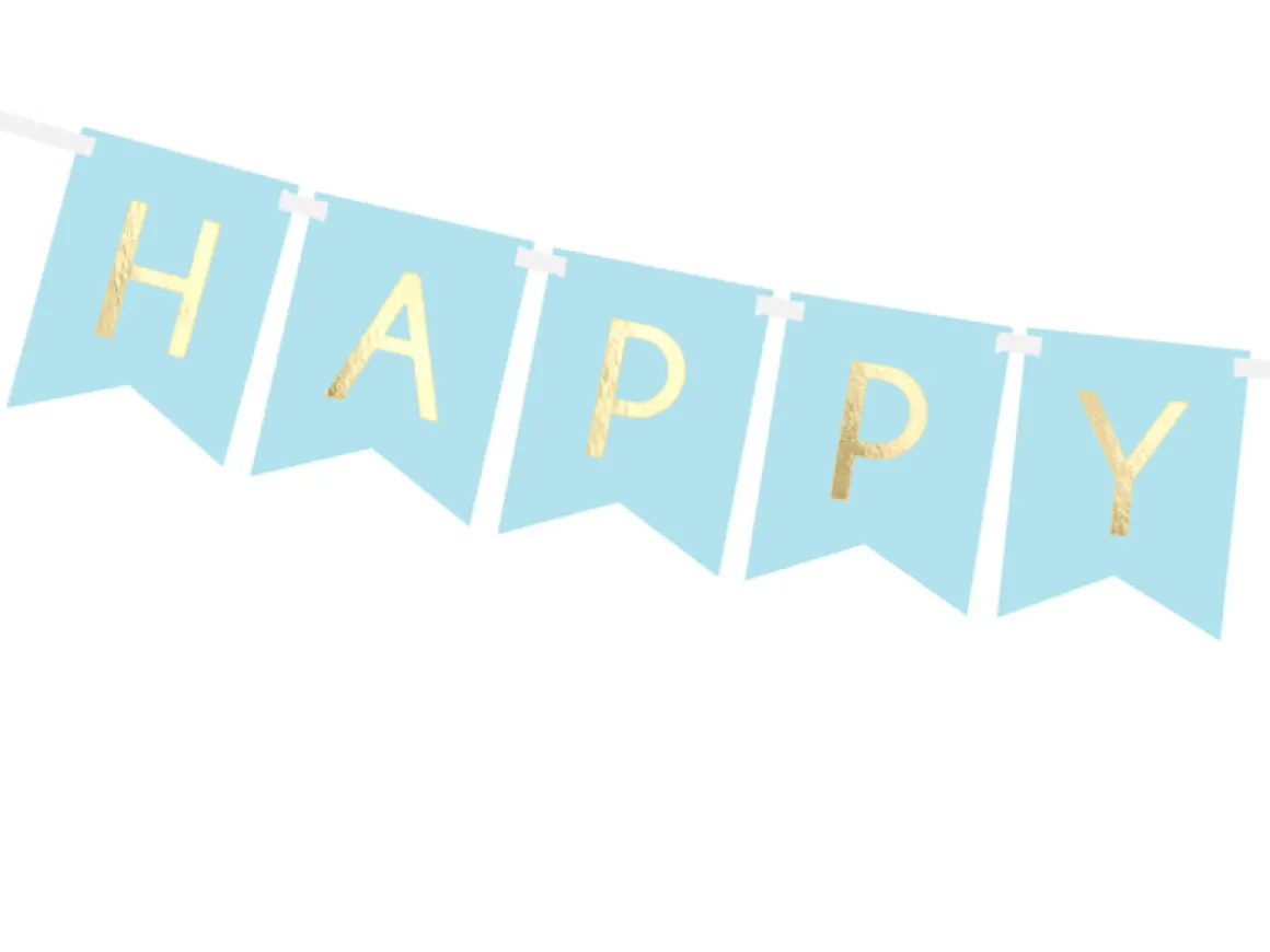 Happy Birthday Flagguirlande Lyseblå
