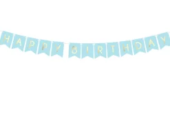Happy Birthday Flagguirlande Lyseblå