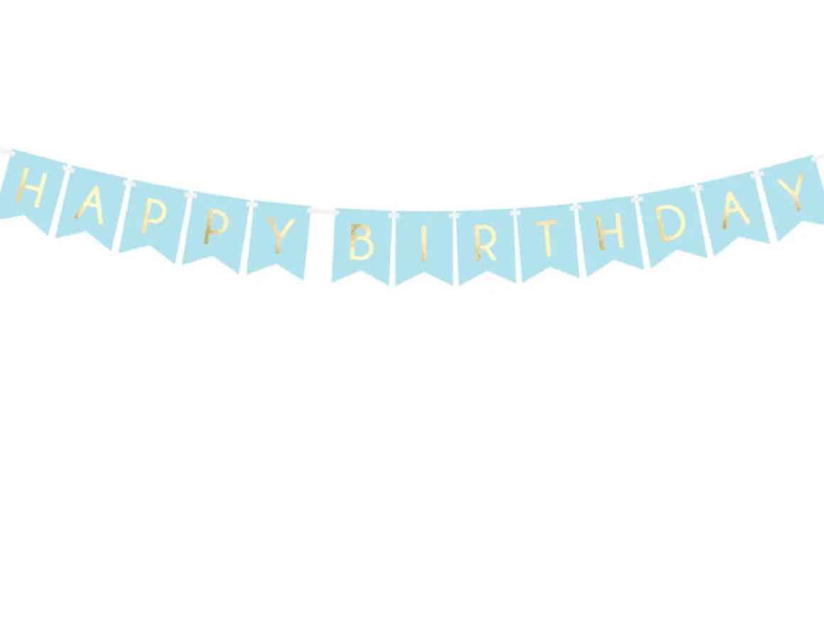 Happy Birthday Flagguirlande Lyseblå