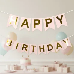 Happy Birthday Guirlande Lyserød/Guld