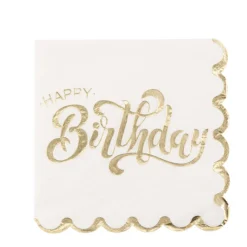 Happy Birthday Servietter Hvid/Guld