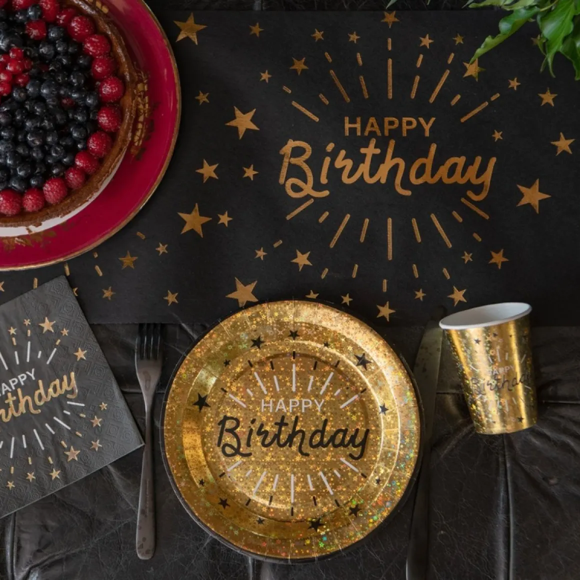 Happy Birthday Servietter Sort/Guld