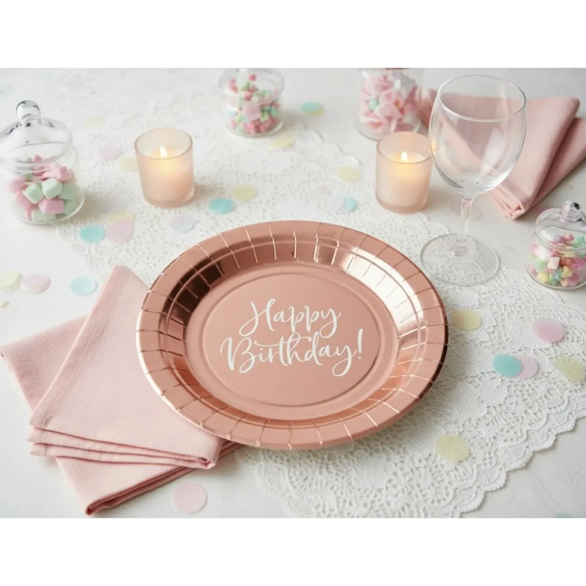 Happy Birthday Tallerkener Rosaguld