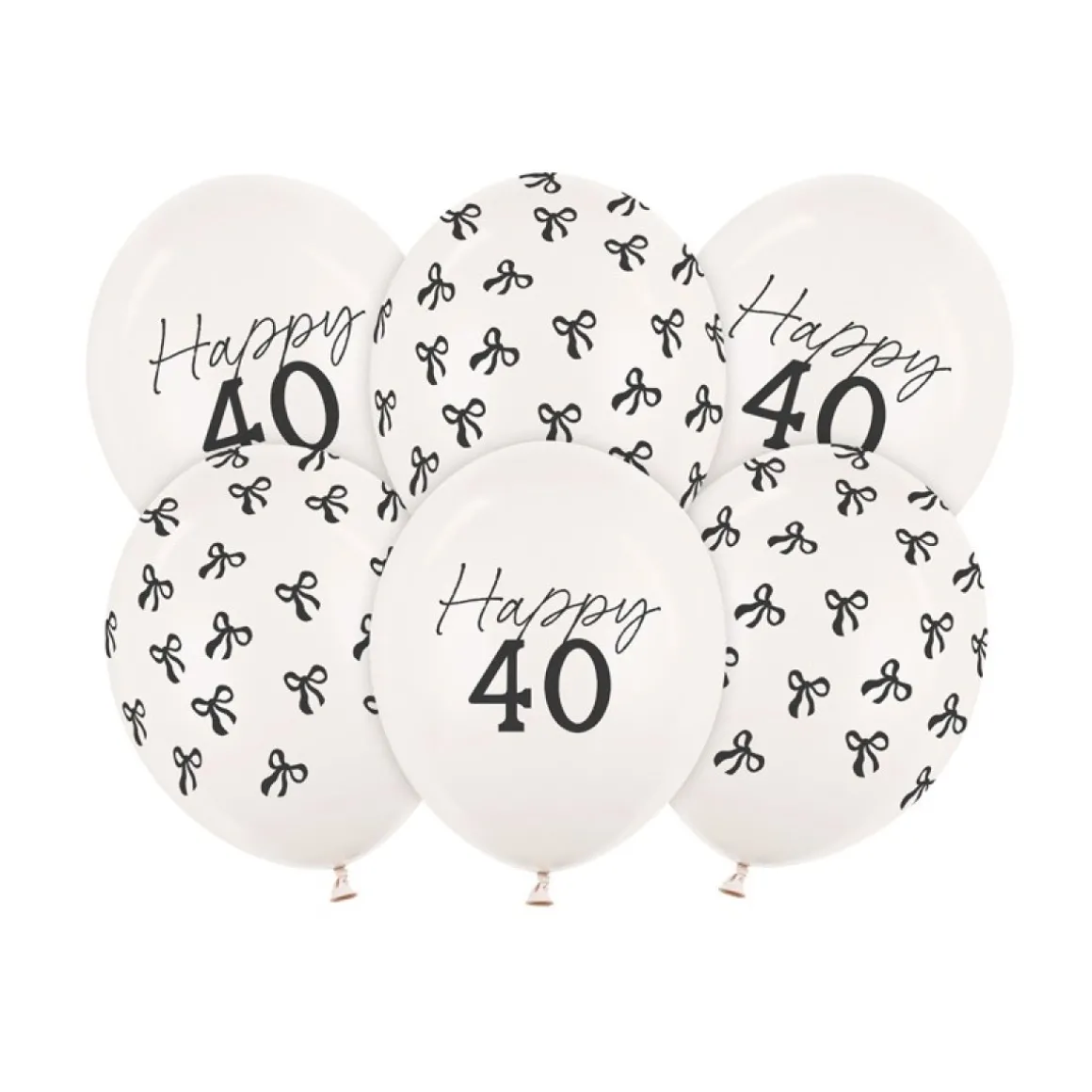 Happy 40 Års Fødselsdag Latexballoner Off-White, 6-pak