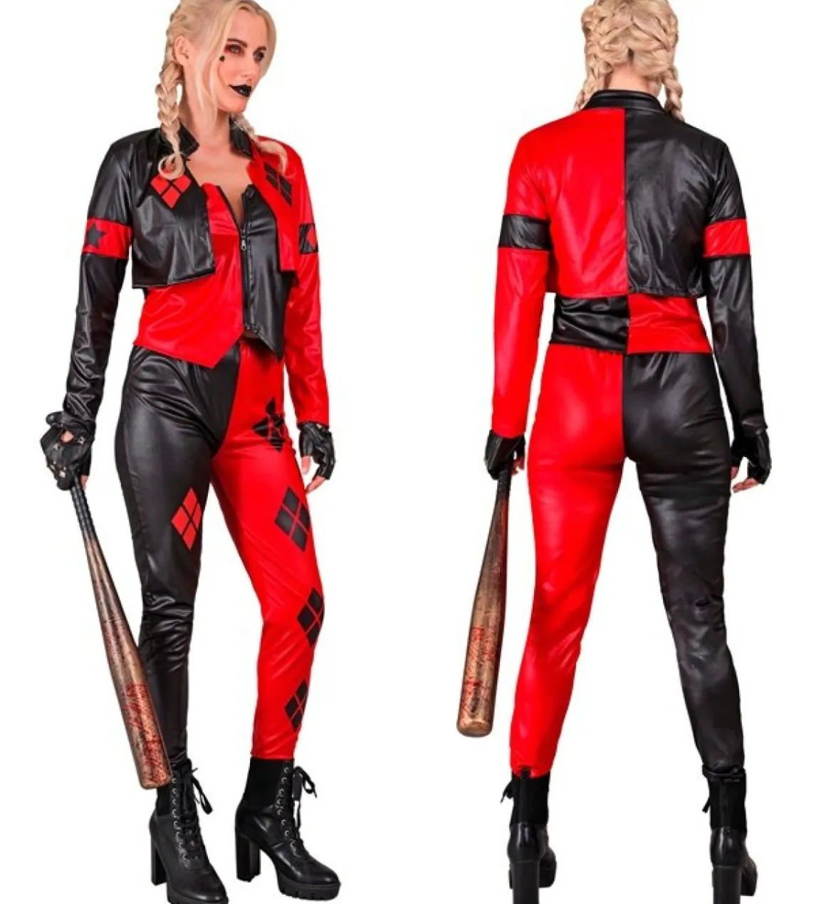 Harlekin Kostume Rød/Sort
