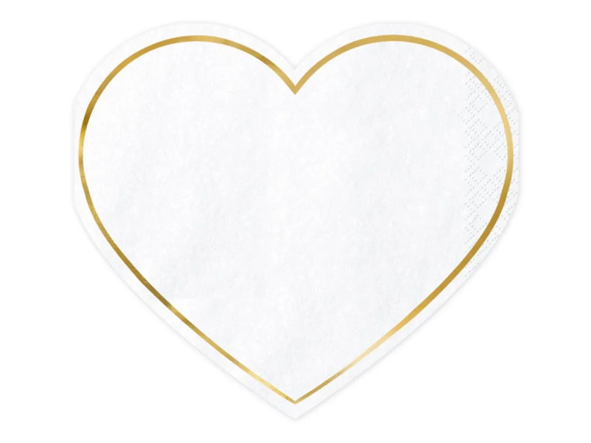Hjerte Servietter Hvid/Guld