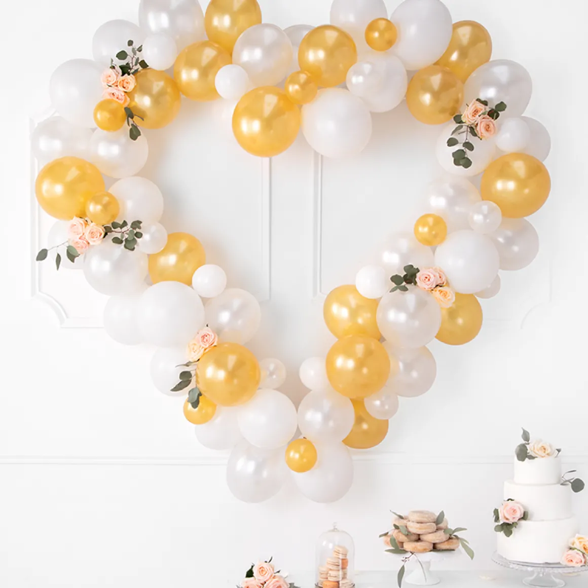 Hjerte Ballonfigur Hvid/Guld