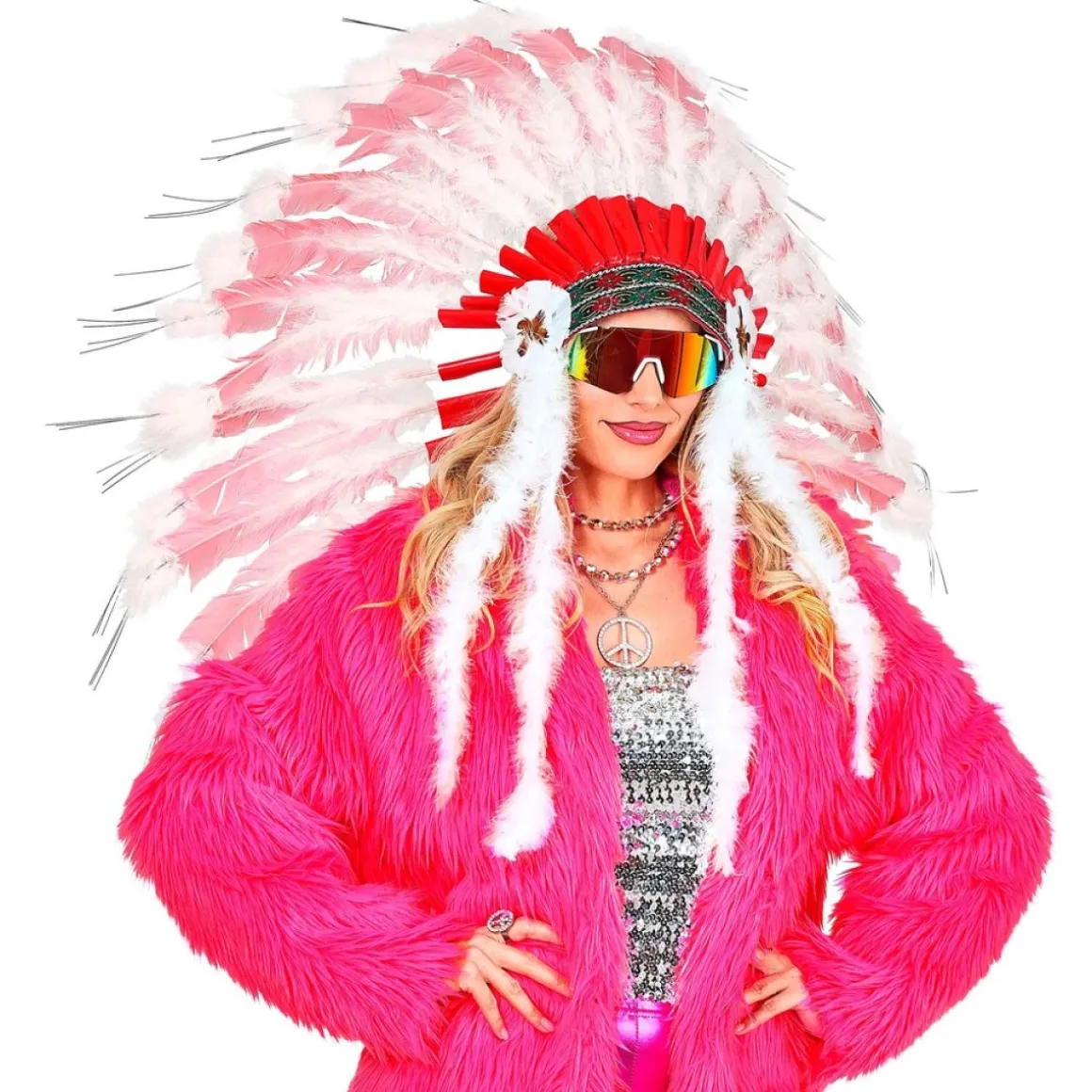 Indianer Fjerhovedpynt Pink