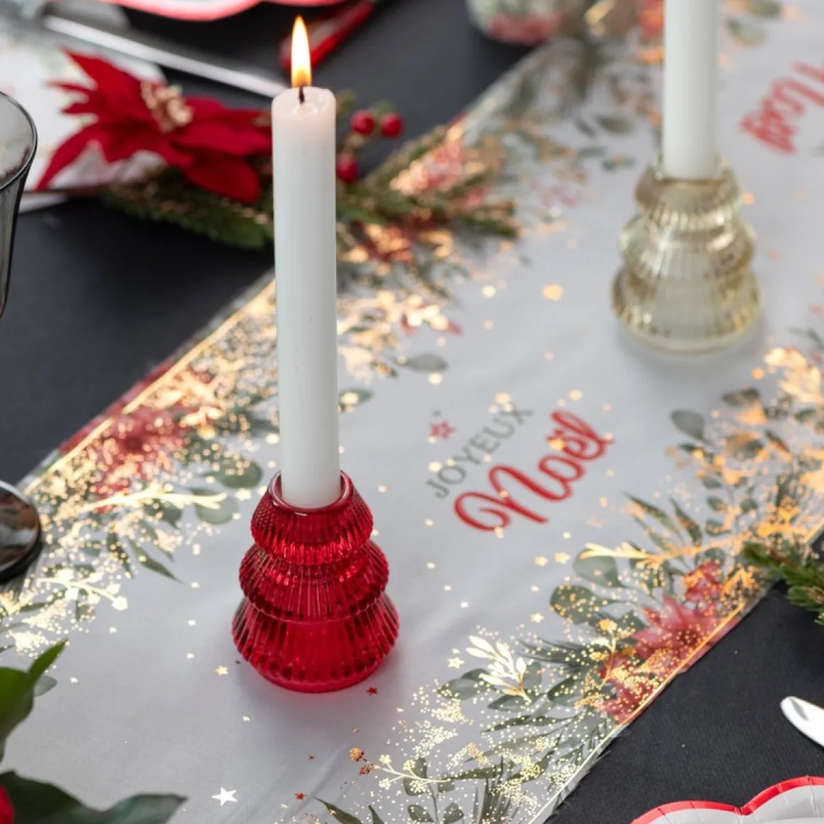 Juletræs Glas Lysestage Rød