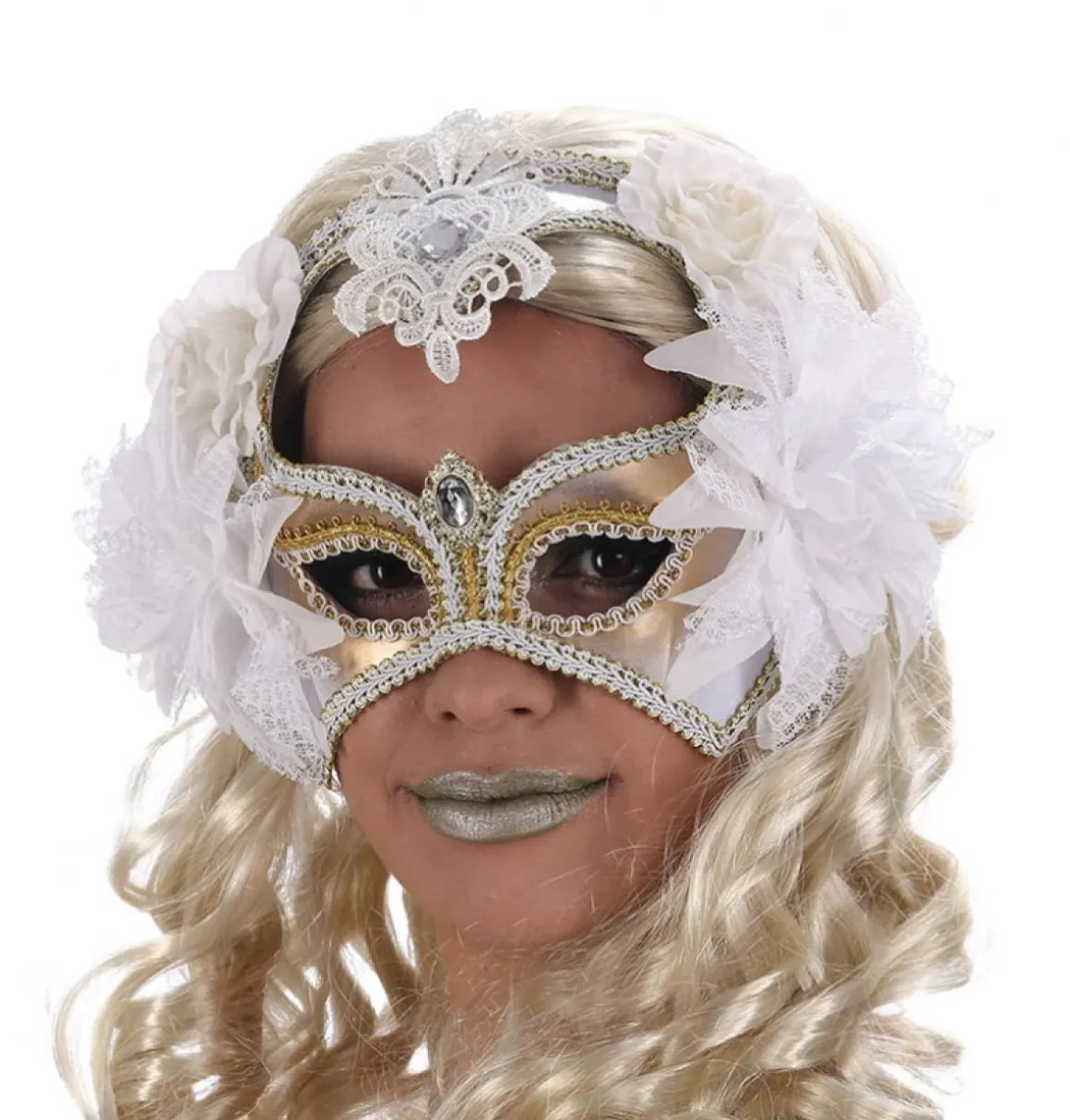 Karnival Maske Hvid/Guld