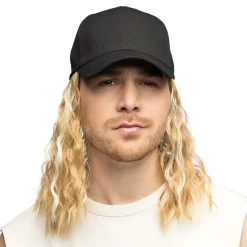 Kasket Med Paryk Sort Blond