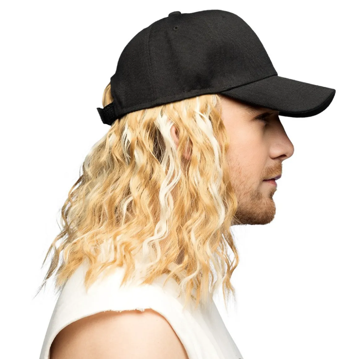 Kasket Med Paryk Sort Blond