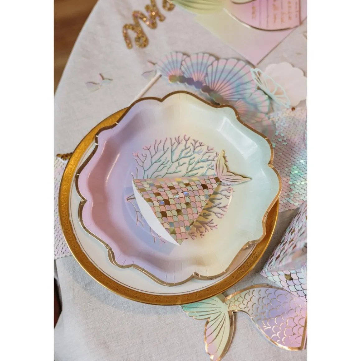 Koral Paptallerkener Pastel/Guld