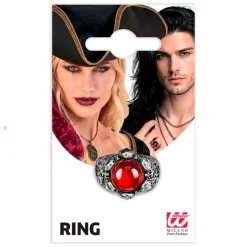 Kranie Ring Med Rød Sten