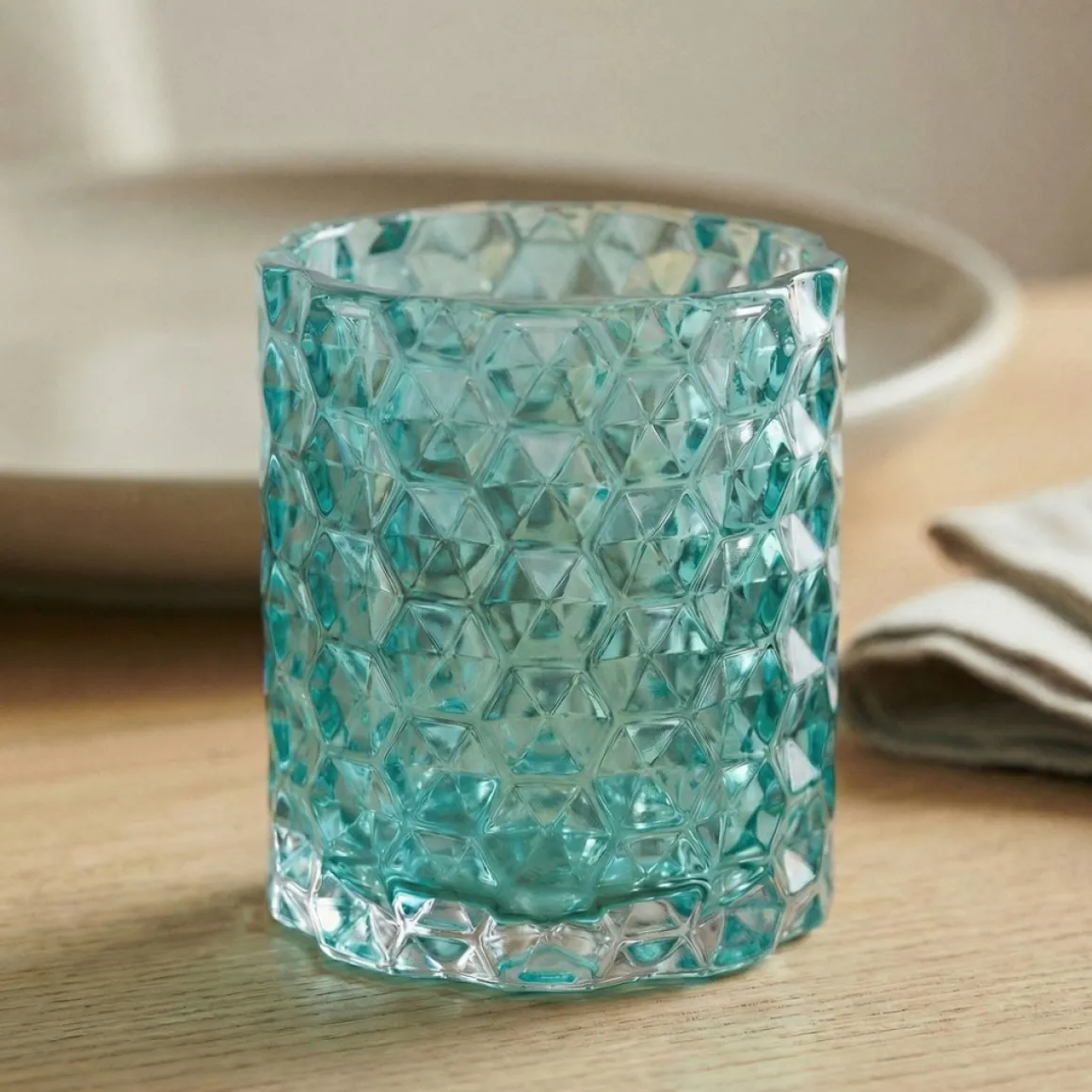 Krystal Glas Lysestage Blågrøn