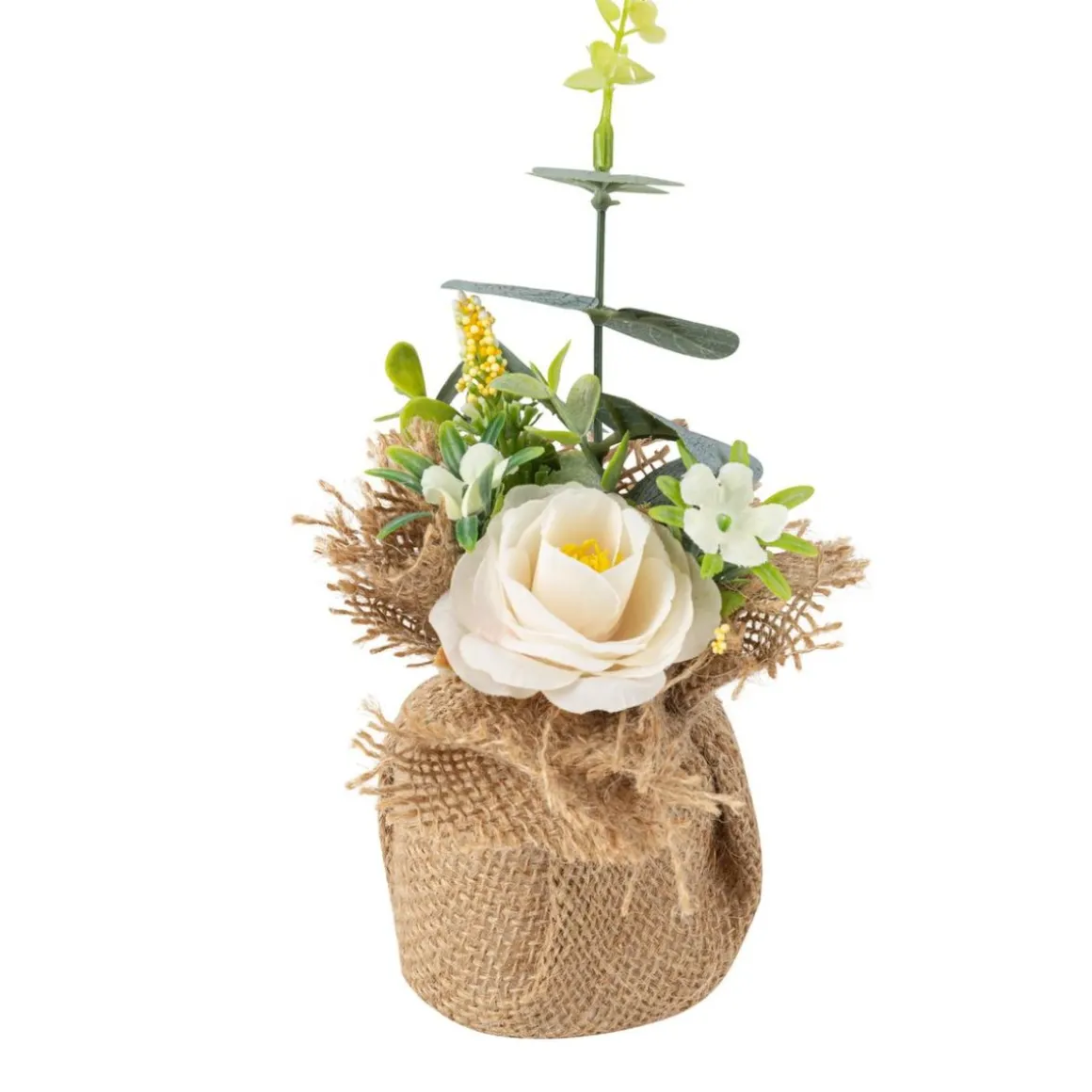Kunstig Blomsterkomposition Jute Hvid/Grøn