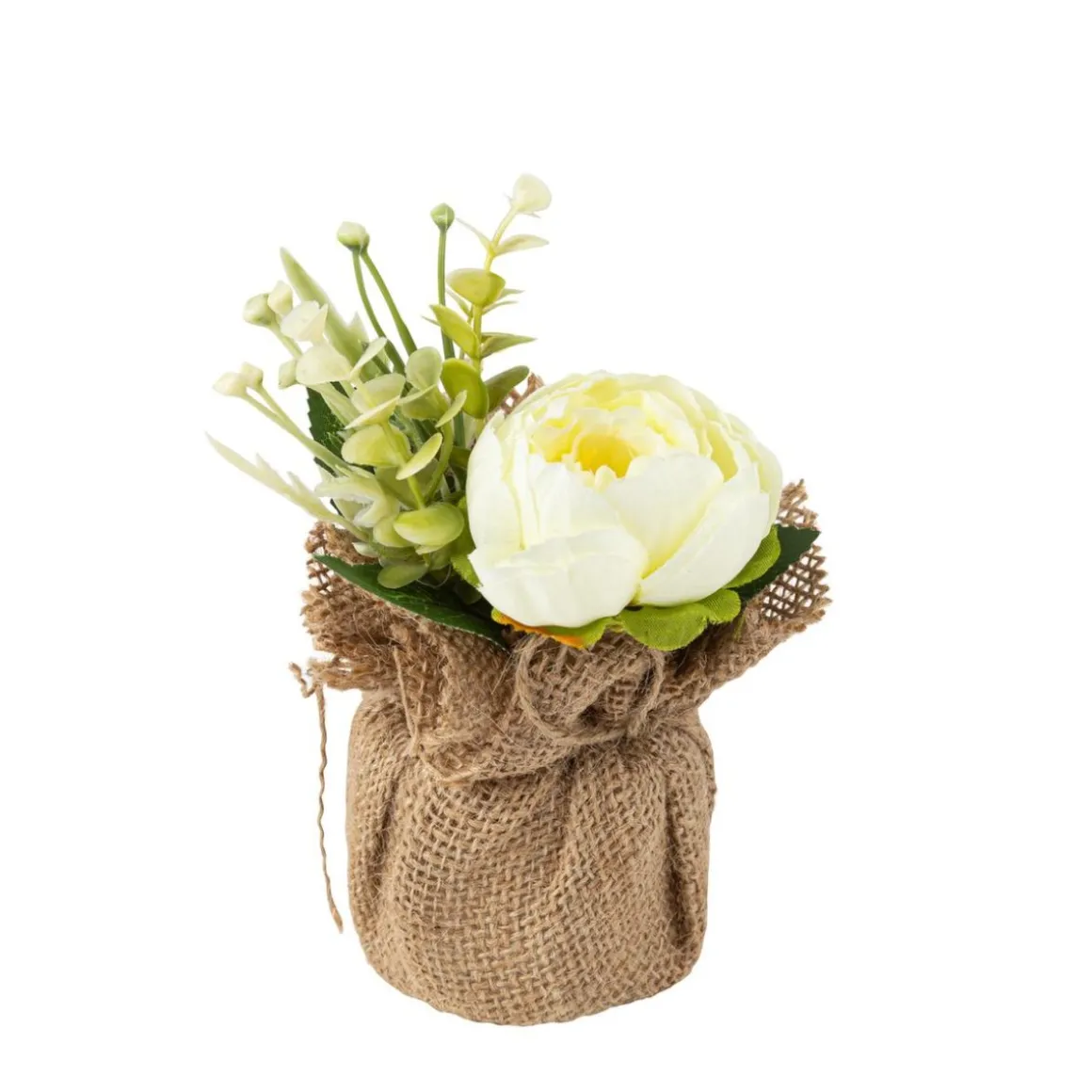 Kunstig Blomsterkomposition I Jute Elfenben/Grøn