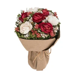 Kunstig Rosebuket Rød/Hvid