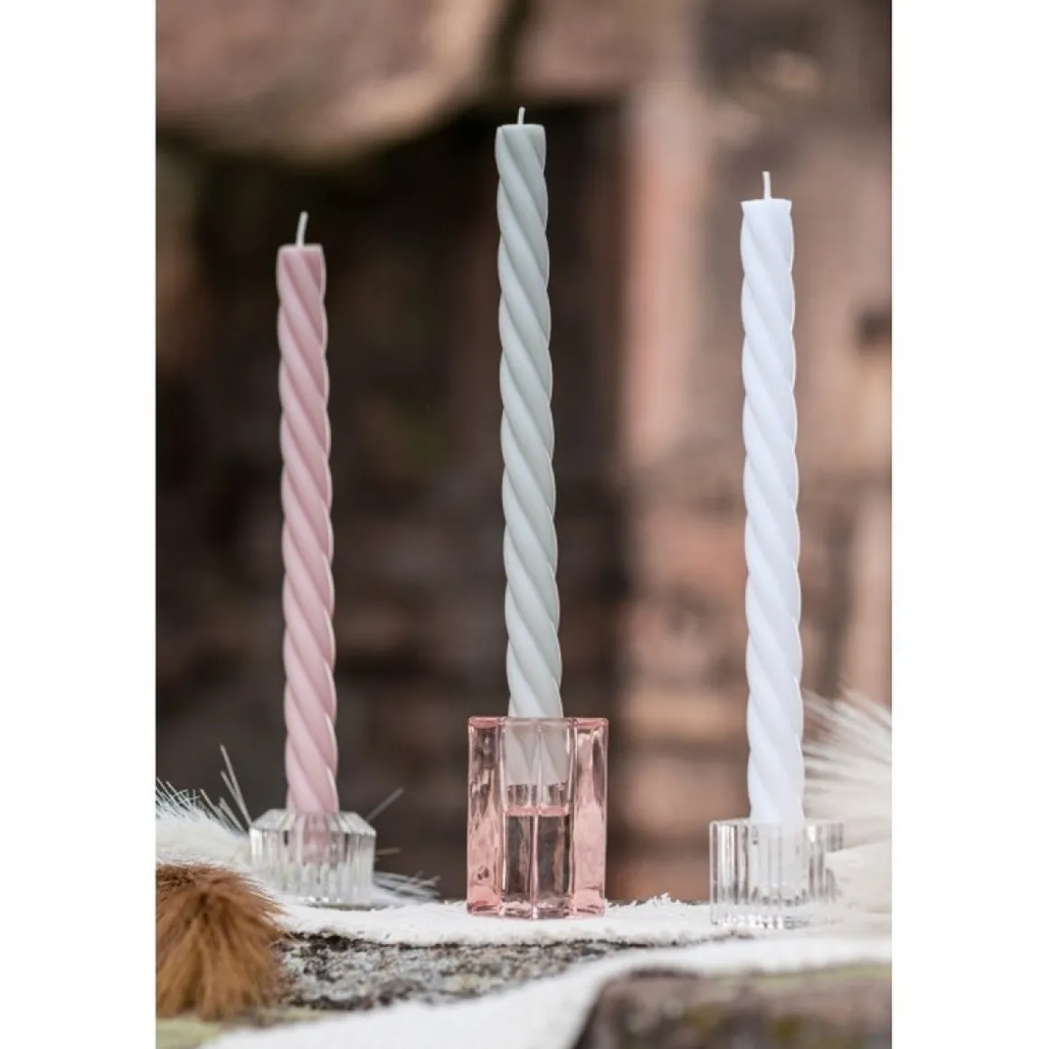 Kvadrat Glas Lysestage Lyserød