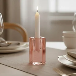 Kvadrat Glas Lysestage Lyserød
