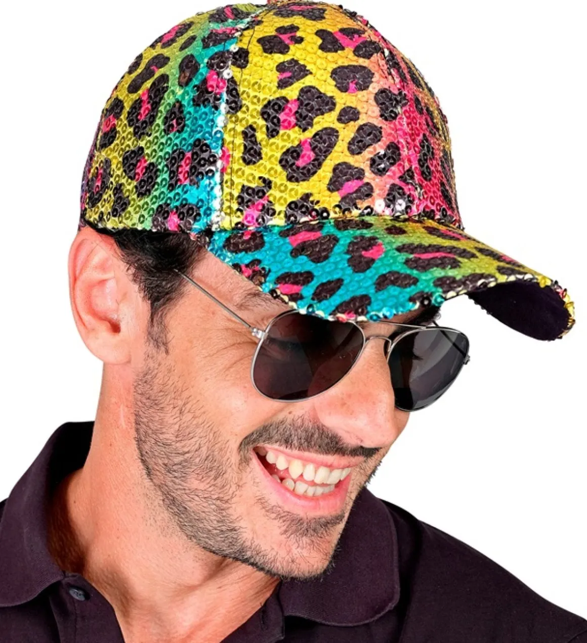 Leopard Paillet Kasket Regnbue